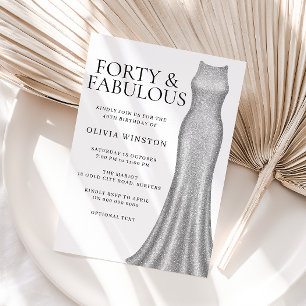Sparkle Silver Dress Womans 40th Birthday Party Invitation