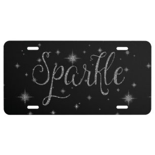 Sparkle Silver Faux Glitter License Plate