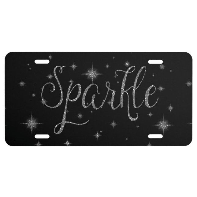 Sparkle Silver Faux Glitter License Plate (Front)