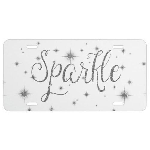 Sparkle Silver Faux Glitter License Plate