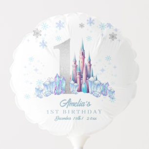 Sparkle Silver Frozen Kingdom Castle 1st Birthday Balloon