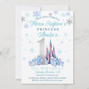 Sparkle Silver Frozen Kingdom Castle 1st Birthday Invitation