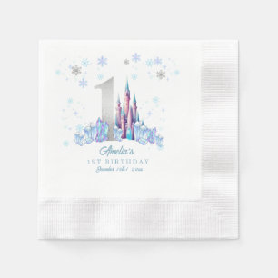 Sparkle Silver Frozen Kingdom Castle 1st Birthday Napkins