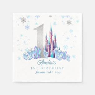 Sparkle Silver Frozen Kingdom Castle 1st Birthday  Napkins