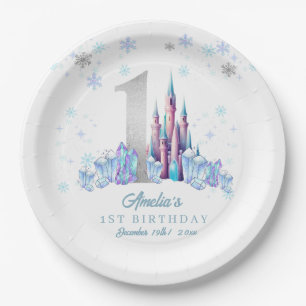 Sparkle Silver Frozen Kingdom Castle 1st Birthday  Paper Plates