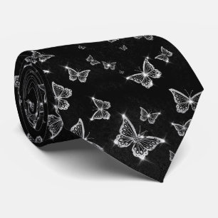 Sparkle Silver Glam Butterflies Neck Tie