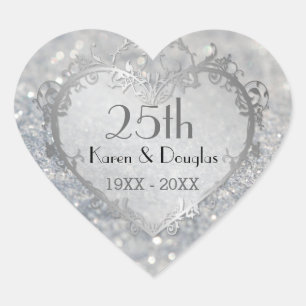 Sparkle Silver Heart 25th Wedding Anniversary Sticker