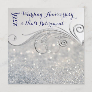 Sparkle Silver-IndigoText 25th Wedding Anniversary Invitation