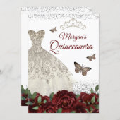 Sparkle Silver Jewel Dress Butterfly Quinceanera Invitation (Front/Back)