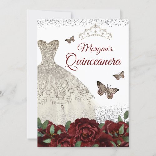 Sparkle Silver Jewel Dress Butterfly Quinceanera Invitation