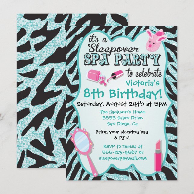 Sparkle Sleepover Spa Birthday Party Invitations (Front/Back)