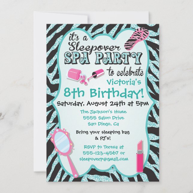 Sparkle Sleepover Spa Birthday Party Invitations (Front)