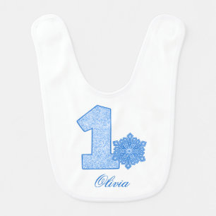 Sparkle Snowflake Blue 1st Birthday Personalized Bib