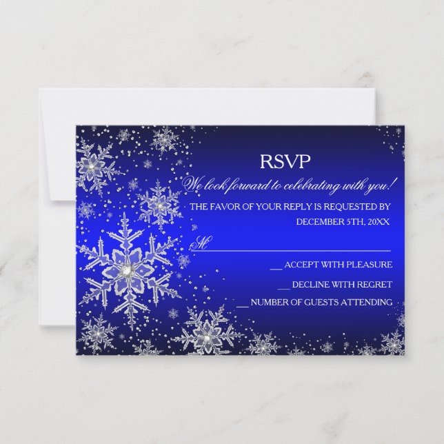 Sparkle Snowflake Blue Christmas Party RSVP (Front)