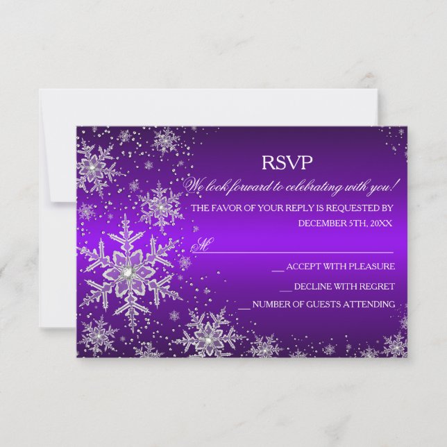 Sparkle Snowflake Purple Christmas Party RSVP (Front)