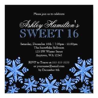 Sparkle Snowflakes Blue Sweet 16 Winter Wonderland Invitation