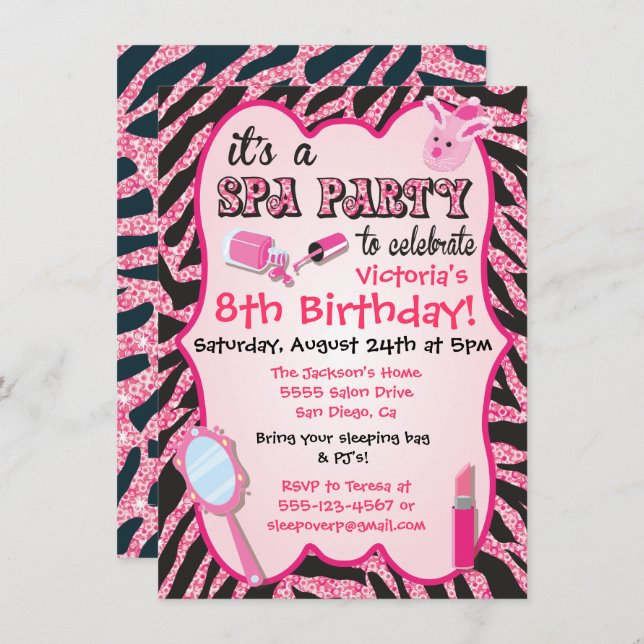 Sparkle Spa Birthday Party Invitations (Front/Back)