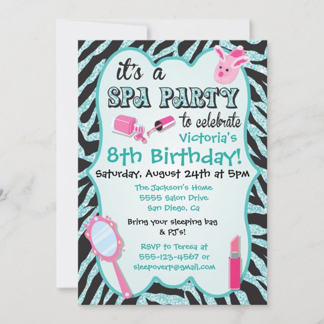 Sparkle Spa Birthday Party Invitations (Front)