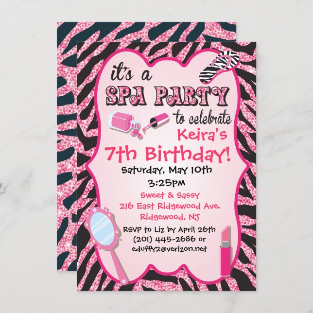 Sparkle Spa Birthday Party Invitations (Front/Back)