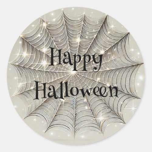 Sparkle Spiderweb Whimsical Tan Halloween Party Classic Round Sticker