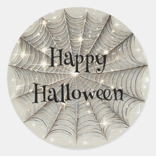 Sparkle Spiderweb Whimsical Tan Halloween Party Classic Round Sticker