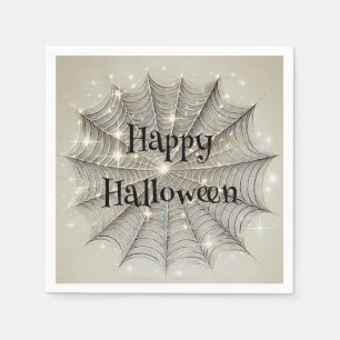 Sparkle Spiderweb Whimsical Tan Halloween Party Napkins