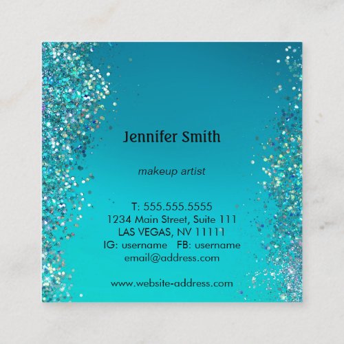 Sparkle Splashes Blue Beauty Stylist Makeup Artist Square Business Card