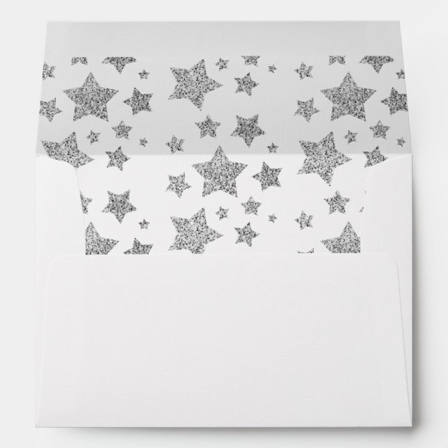 Sparkle Stars Christmas Holiday silver gray Envelope (Back (Bottom))