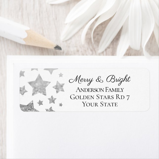 Sparkle Stars Christmas Holiday silver gray white Label (Insitu)