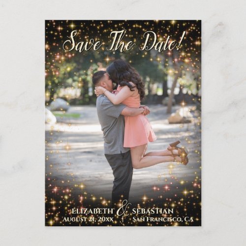 Sparkle Stars Photo Overlay Wedding Save the Date Announcement Postcard
