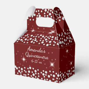 Sparkle Stars Silver Dots Red Quinceanera Favor Boxes