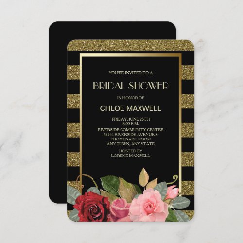 Sparkle Stripe Rose Bridal Shower Invitation