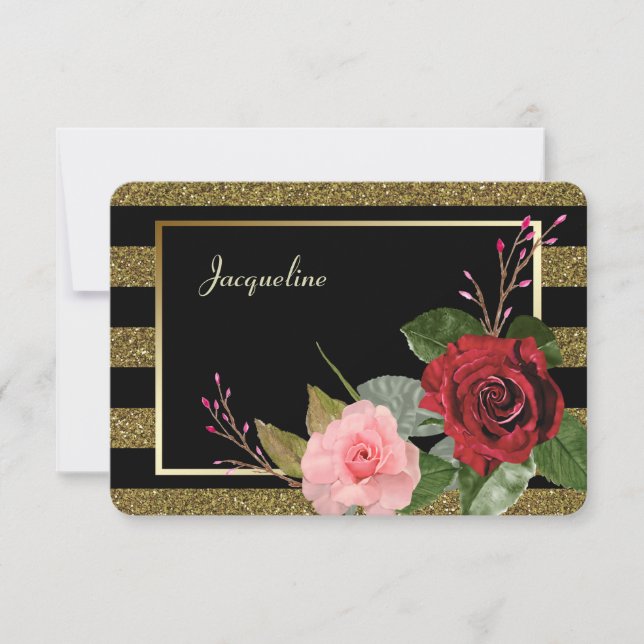 Sparkle Stripe Rose Bridesmaid Invitation (Front)
