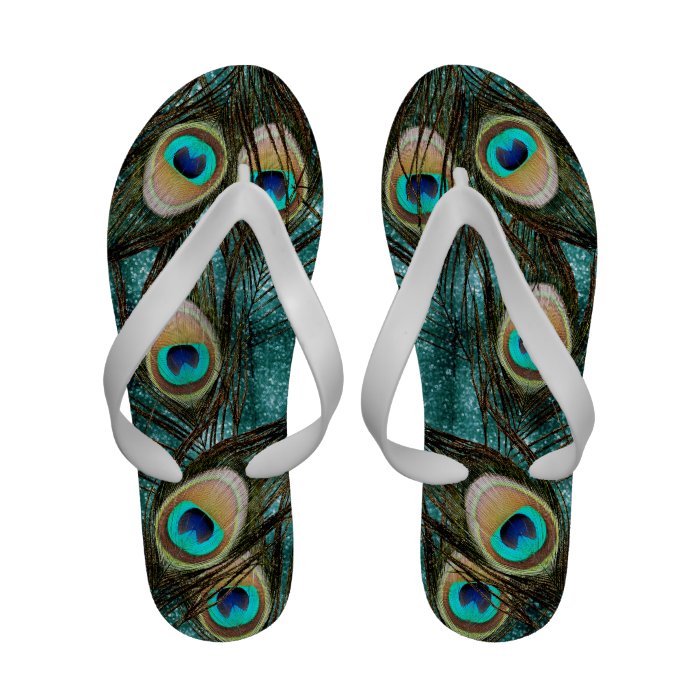 Sparkle Teal Blue Peacock Flip Flops