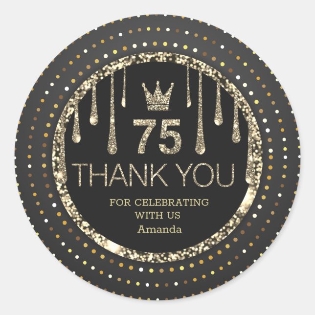 Sparkle Thank You Gold Dripping Glitter Classic Round Sticker (Front)
