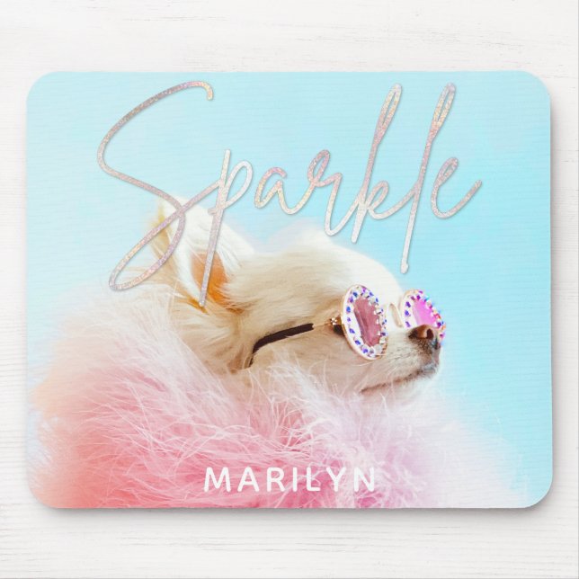 Sparkle The Tiny Chi | Dog Lover Personalized Glam Mouse Pad (Front)