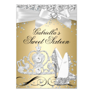 Sparkle Tiara Heels Gold Sweet 16 Card