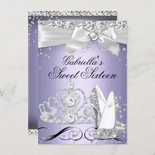 Sparkle Tiara  Heels Purple Sweet 16 Invite