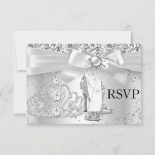 Sparkle Tiara Heels Silver Sweet 16 RSVP Card
