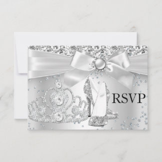 Sparkle Tiara Heels Silver Sweet 16 RSVP Card