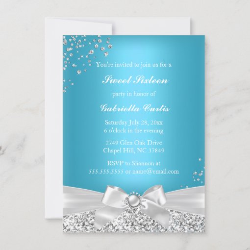 Sparkle Tiara Heels Sweet 16 Invite Blue Zazzle 6803