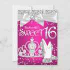 Sparkle Tiara & Heels Sweet 16 Invite Hot Pink