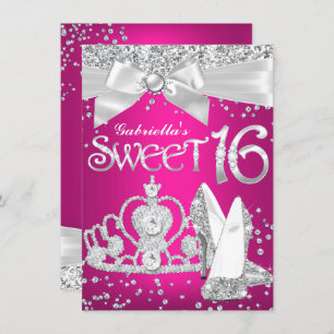 Sparkle Tiara & Heels Sweet 16 Invite Hot Pink