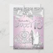 Sparkle Tiara & Heels Sweet 16 Invite Light Pink (Front)