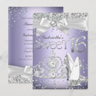 Sparkle Tiara & Heels Sweet 16 Invite Purple