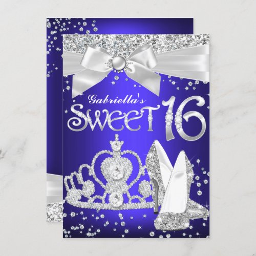 Sparkle Tiara  Heels Sweet 16 Royal Blue purple Invitation