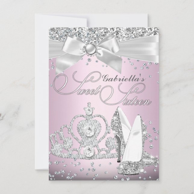 Sparkle Tiara & Heels Sweet Sixteen Pink Invitation (Front)