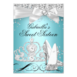 Sparkle Tiara Heels Teal Sweet 16 Card