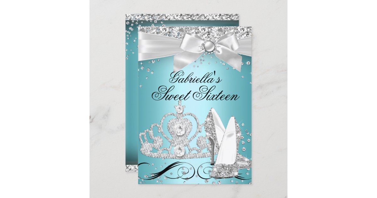 Sparkle Tiara Heels Teal Sweet 16 Invitation Zazzle