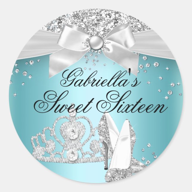 Sparkle Tiara Heels Teal Sweet 16 Sticker (Front)